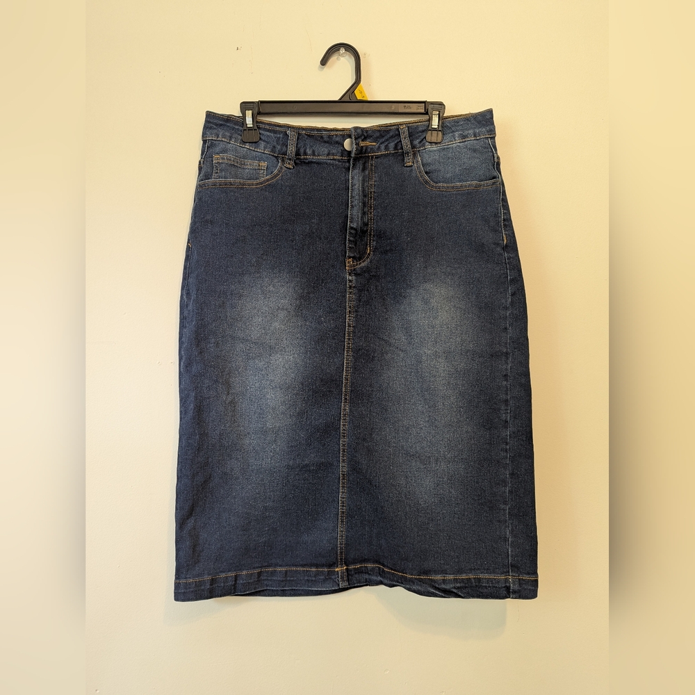 Denim stretch midi skirt